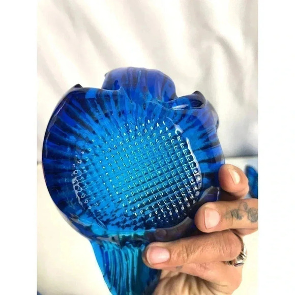 VTG Blue Glass Swan Trinket Candy Dish Bowl 6” Mid Century Modern Lot of 2 - Picture 4 of 15